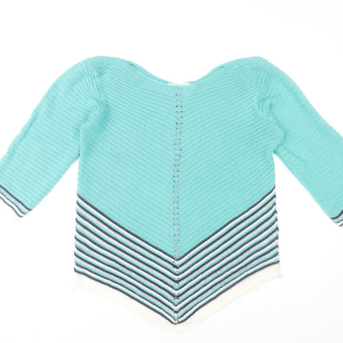 Gerard Womens Blue Striped V-Neck Knit Pullover Jumper Size L