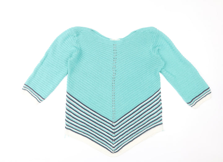 Gerard Womens Blue Striped V-Neck Knit Pullover Jumper Size L
