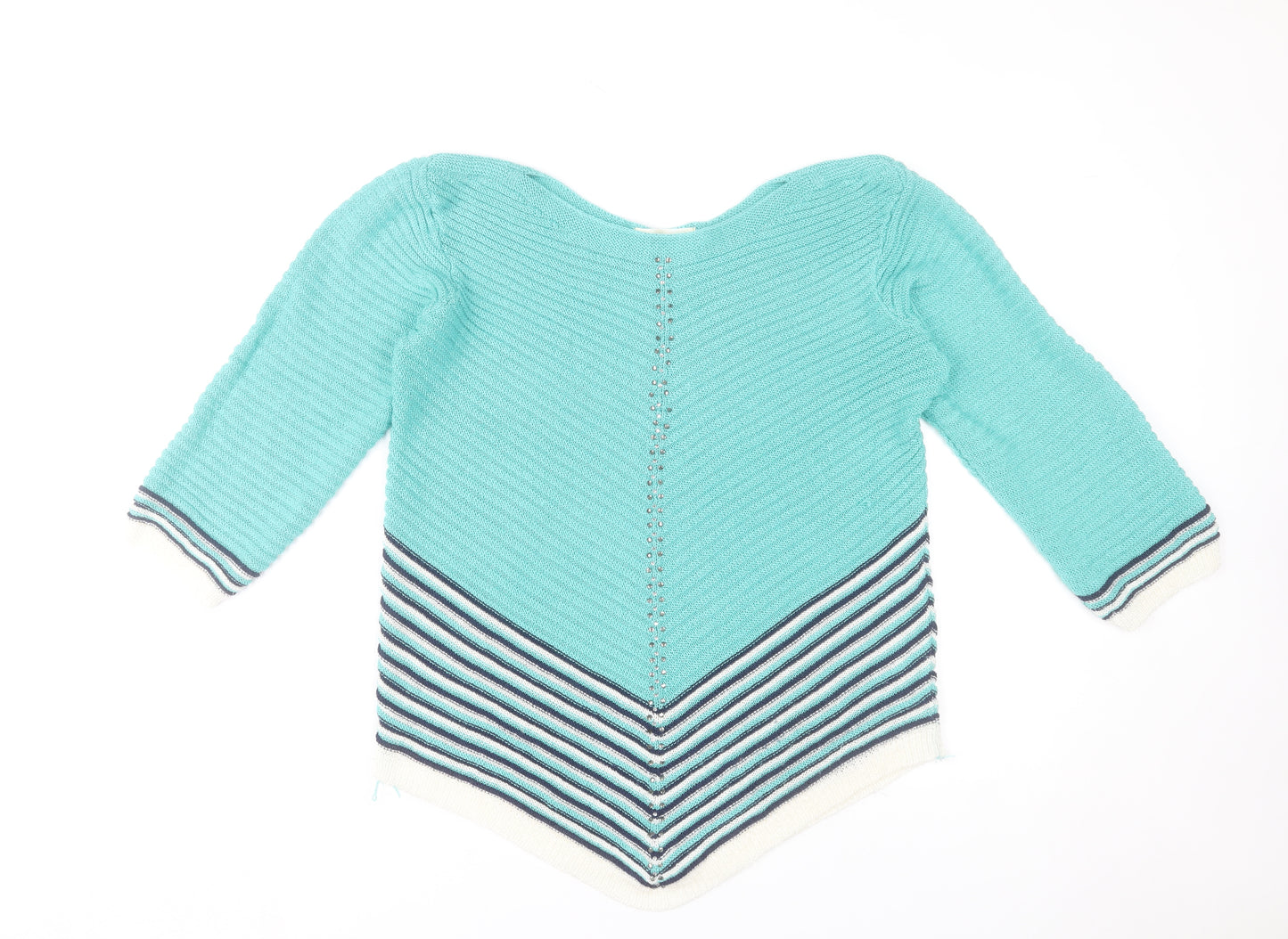 Gerard Womens Blue Striped V-Neck Knit Pullover Jumper Size L
