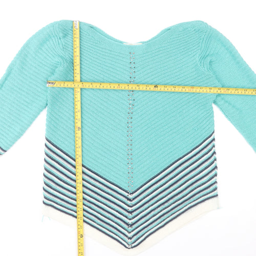 Gerard Womens Blue Striped V-Neck Knit Pullover Jumper Size L
