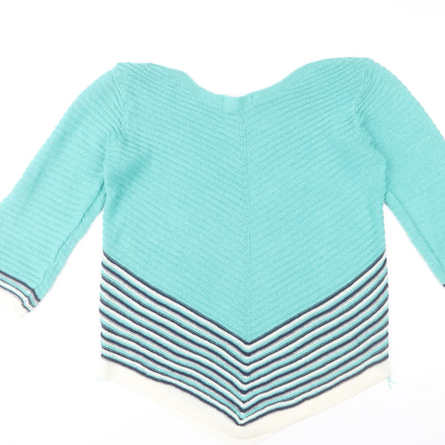 Gerard Womens Blue Striped V-Neck Knit Pullover Jumper Size L