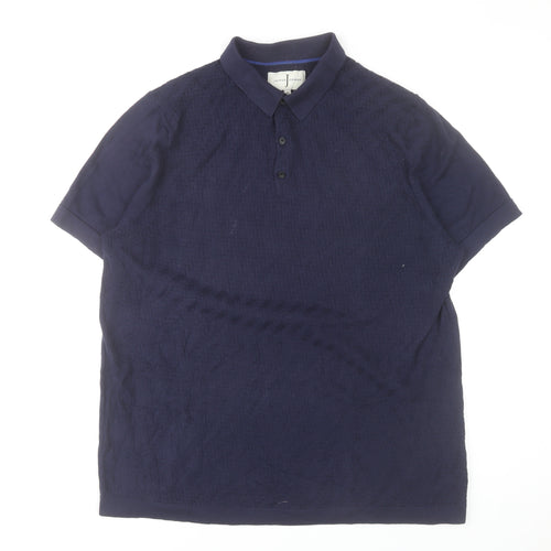 Jasper Conran Men's Navy Blue Textured Cotton Polo Shirt XL