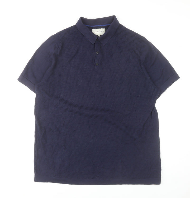 Jasper Conran Men's Navy Blue Textured Cotton Polo Shirt XL
