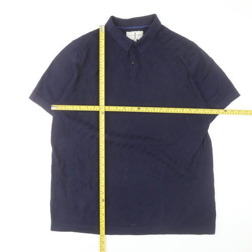 Jasper Conran Men's Navy Blue Textured Cotton Polo Shirt XL