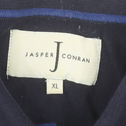 Jasper Conran Men's Navy Blue Textured Cotton Polo Shirt XL