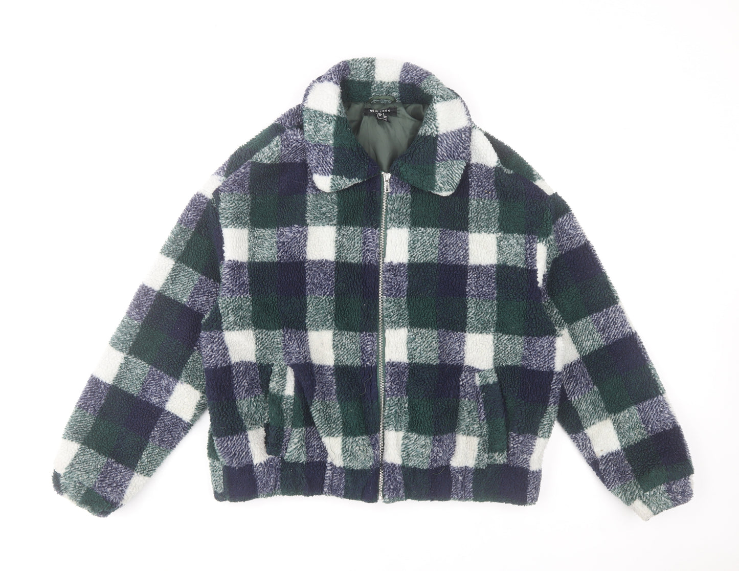 New Look Women’s Multicoloured Check Fleece Bomber Jacket Size S