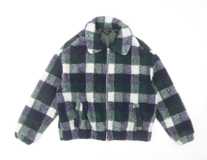 New Look Women’s Multicoloured Check Fleece Bomber Jacket Size S