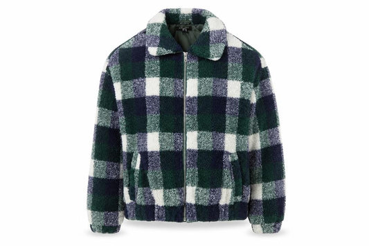 Front view of New Look Women’s Multicoloured Check Fleece Bomber Jacket, size S