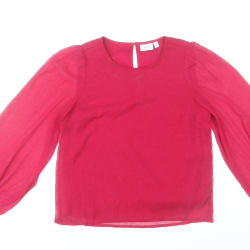 Vila Women's Pink Chiffon Long Sleeve Tunic Blouse Size 10