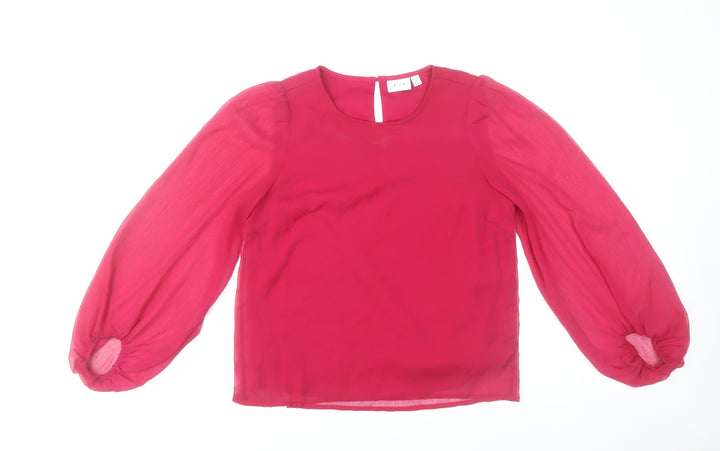 Vila Women's Pink Chiffon Long Sleeve Tunic Blouse Size 10