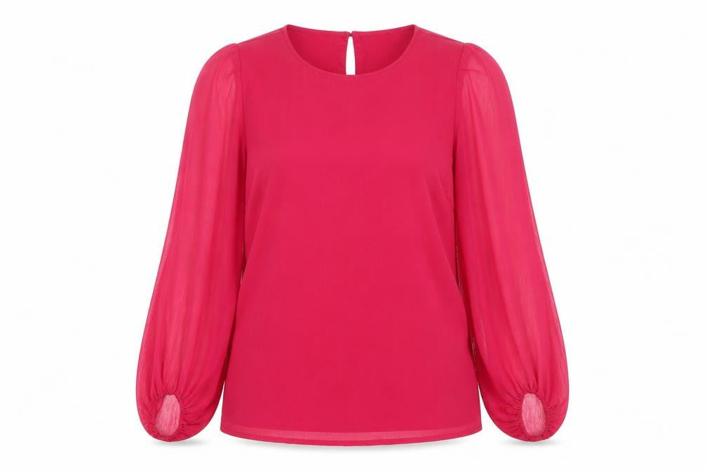 Front view of VILA Women's Pink Chiffon Long Sleeve Tunic Blouse, size 10