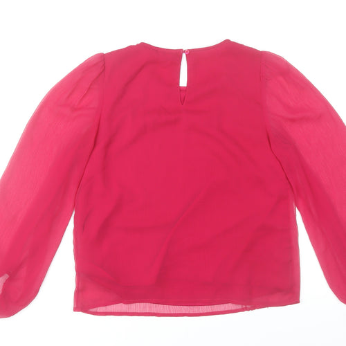 Vila Women's Pink Chiffon Long Sleeve Tunic Blouse Size 10