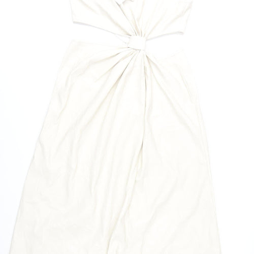 Topshop Women Ivory One Shoulder Asymmetric Midi Dress Size 14