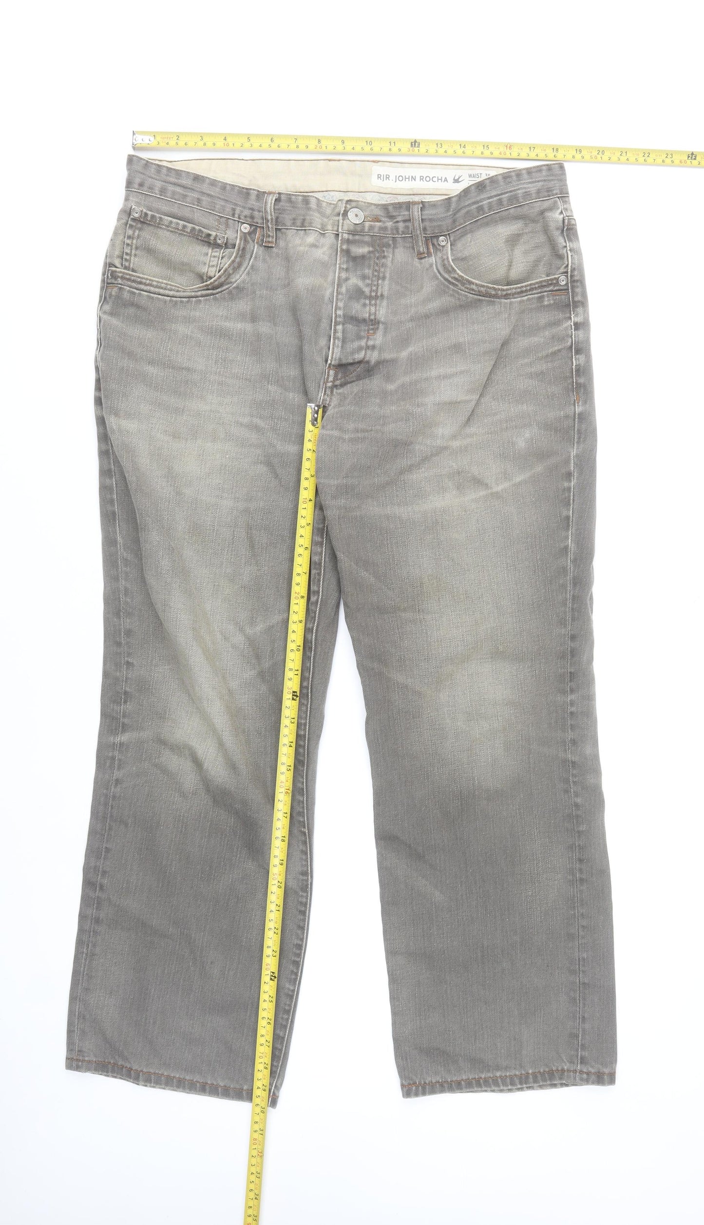 RJR John Rocha Men's Grey Straight Leg Jeans 38W 30L Cotton Denim