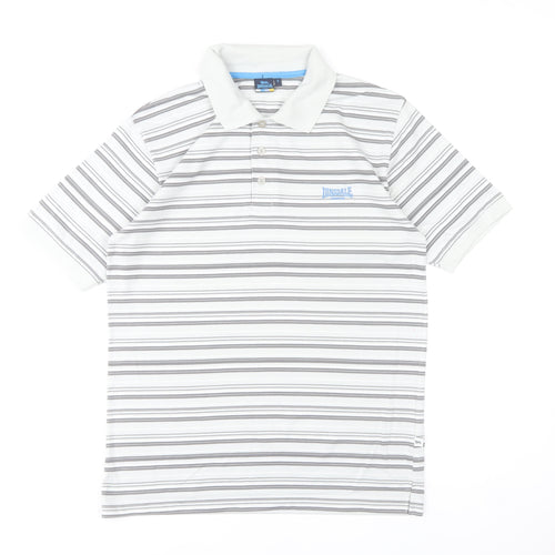 Lonsdale Mens White Striped Polo Shirt Size S Regular Fit