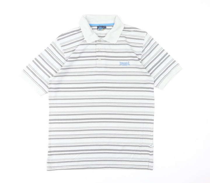 Lonsdale Mens White Striped Polo Shirt Size S Regular Fit