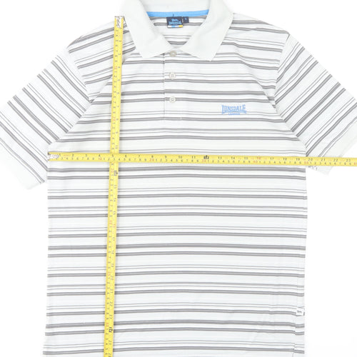 Lonsdale Mens White Striped Polo Shirt Size S Regular Fit