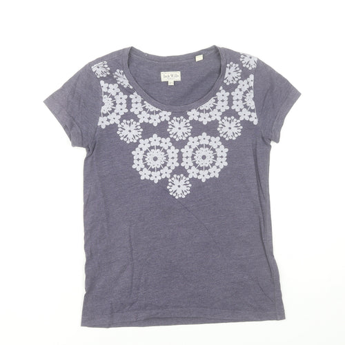 Jack Wills Womens Purple Floral Cotton Blend Crew Neck T-Shirt Size 8