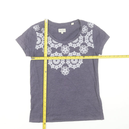 Jack Wills Womens Purple Floral Cotton Blend Crew Neck T-Shirt Size 8
