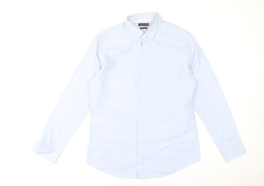 Red Herring Men Blue Slim Fit Long Sleeve Dress Shirt 16.5in Collar 42cm