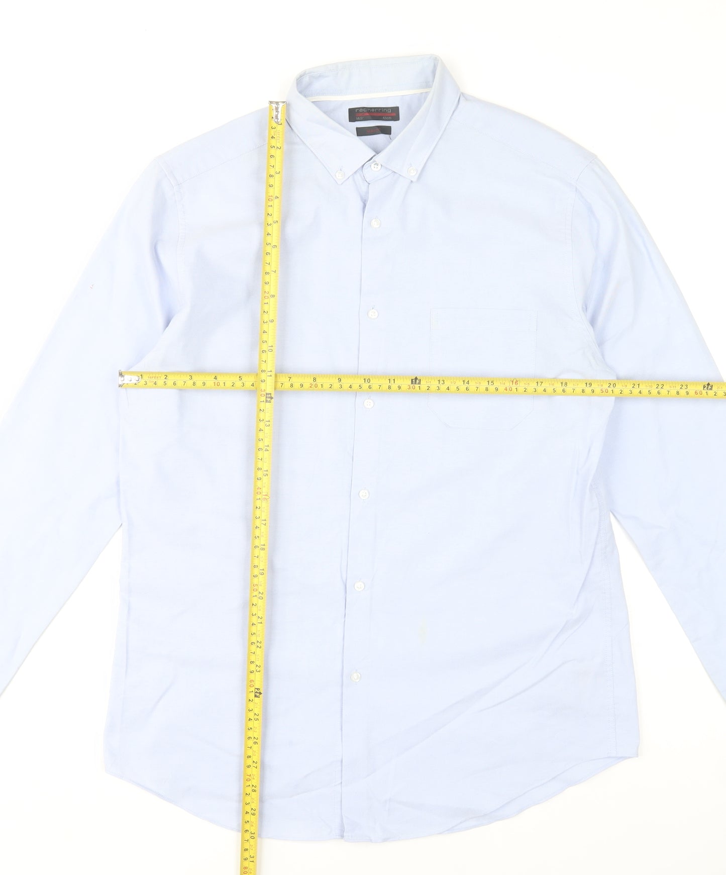 Red Herring Men Blue Slim Fit Long Sleeve Dress Shirt 16.5in Collar 42cm