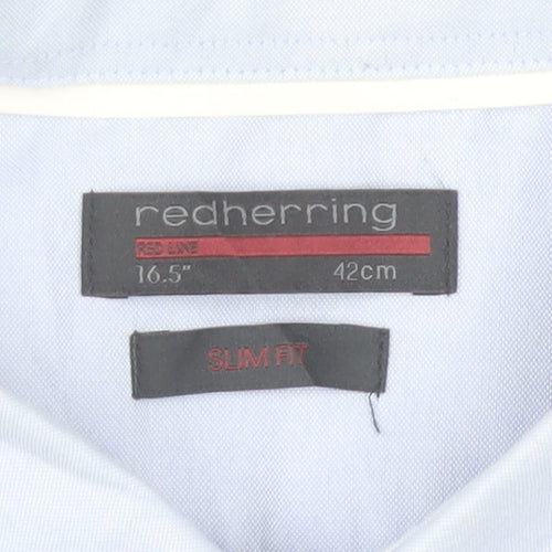 Red Herring Men Blue Slim Fit Long Sleeve Dress Shirt 16.5in Collar 42cm