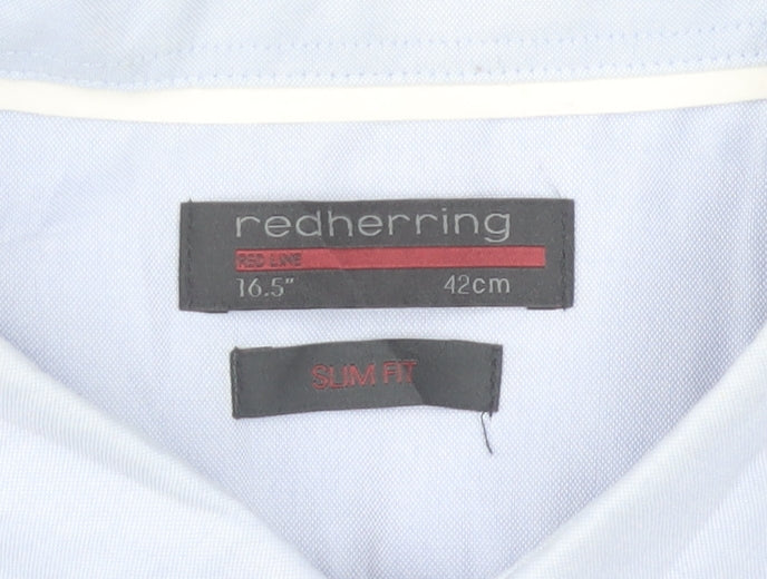 Red Herring Men Blue Slim Fit Long Sleeve Dress Shirt 16.5in Collar 42cm