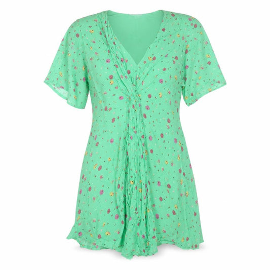 Front view of Studio by Preen Women's Green Floral Short Sleeve A-Line Dress, size 12