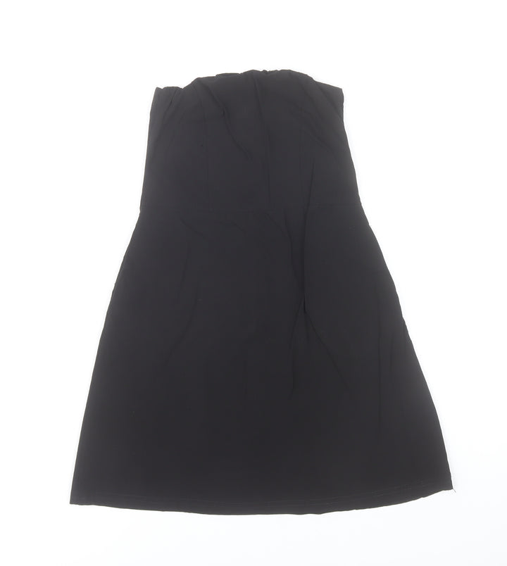 PrettyLittleThing Women's Black Strapless A-Line Knee Length Dress Size 8