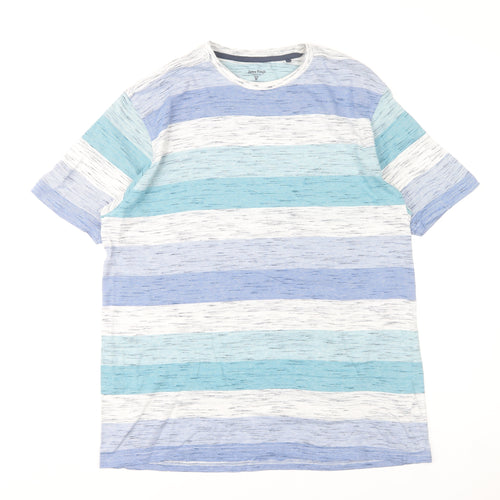 James Pringle Men's Blue Striped Cotton Crew Neck T-Shirt Size L