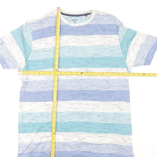 James Pringle Men's Blue Striped Cotton Crew Neck T-Shirt Size L