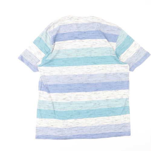 James Pringle Men's Blue Striped Cotton Crew Neck T-Shirt Size L
