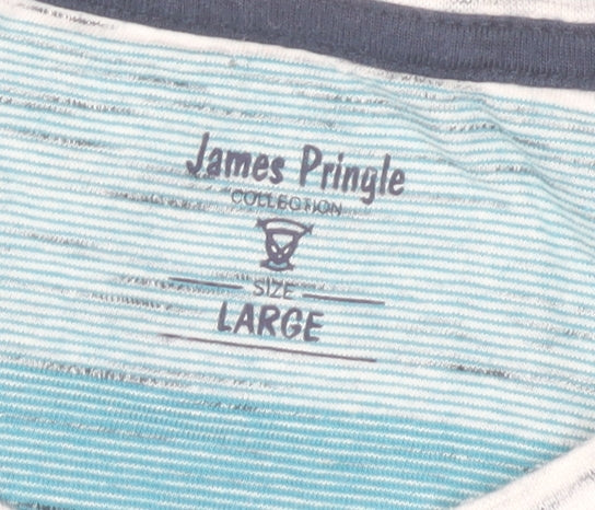 James Pringle Men's Blue Striped Cotton Crew Neck T-Shirt Size L