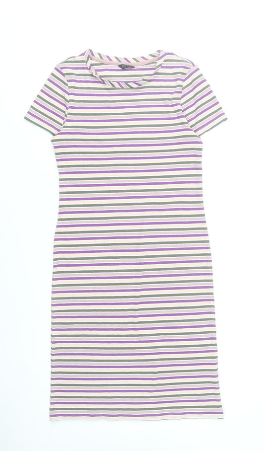 M&Co Girls Multicoloured Striped T-Shirt Dress 15 Years Stretch Jersey