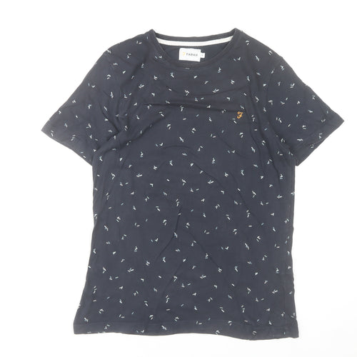 Farah Men's Navy Blue Small Graphic Print Crew Neck Cotton T-Shirt