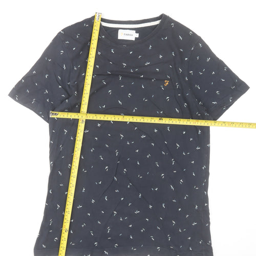 Farah Men's Navy Blue Small Graphic Print Crew Neck Cotton T-Shirt