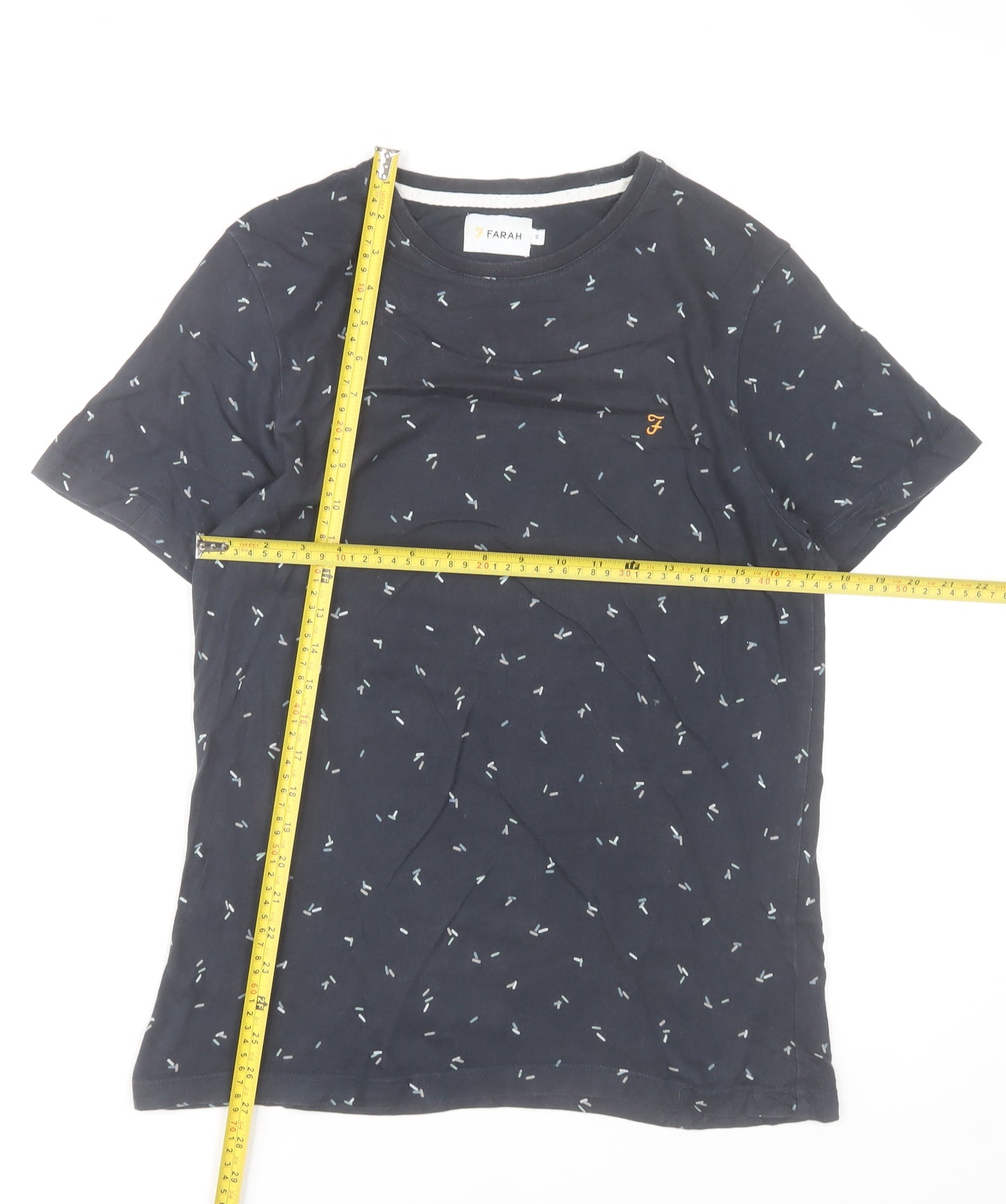 Farah Men's Navy Blue Small Graphic Print Crew Neck Cotton T-Shirt