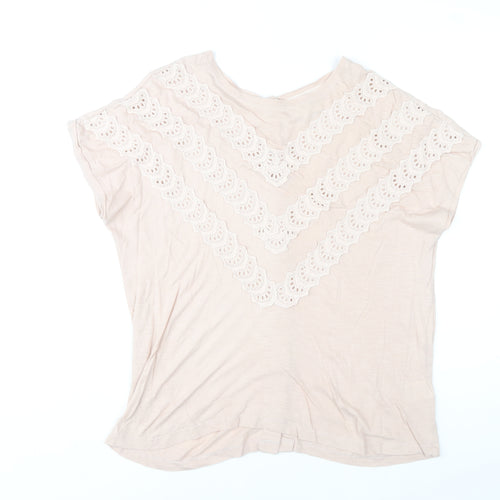 Wrap London Women’s Beige Cotton Modal Crochet Button Tunic Blouse UK 12