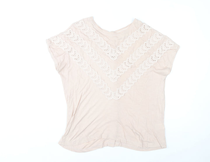 Wrap London Women’s Beige Cotton Modal Crochet Button Tunic Blouse UK 12