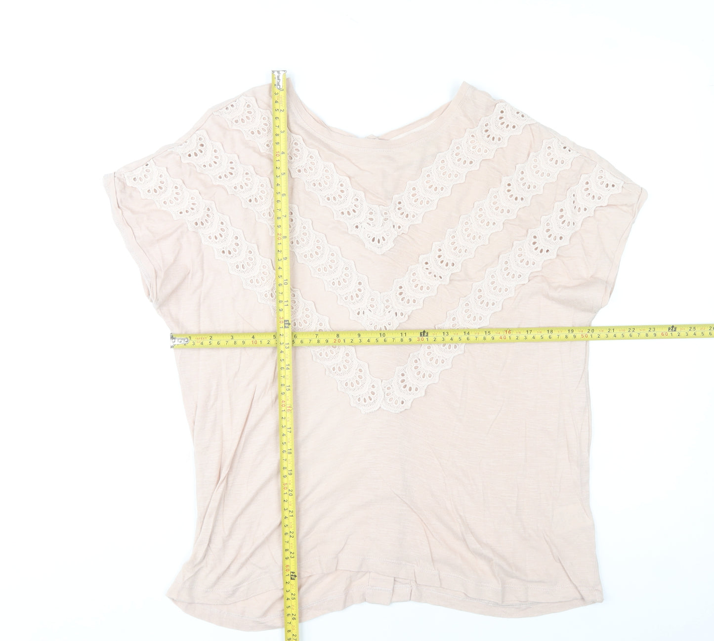 Wrap London Women’s Beige Cotton Modal Crochet Button Tunic Blouse UK 12
