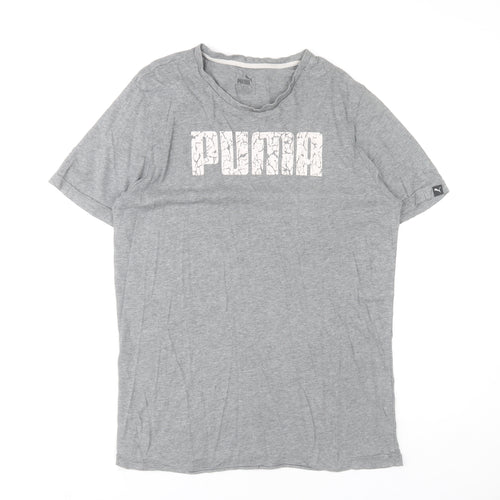 Puma Men Grey Regular Fit Cotton Short Sleeve Crew Neck Graphic T-Shirt Size L