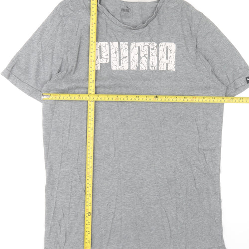 Puma Men Grey Regular Fit Cotton Short Sleeve Crew Neck Graphic T-Shirt Size L