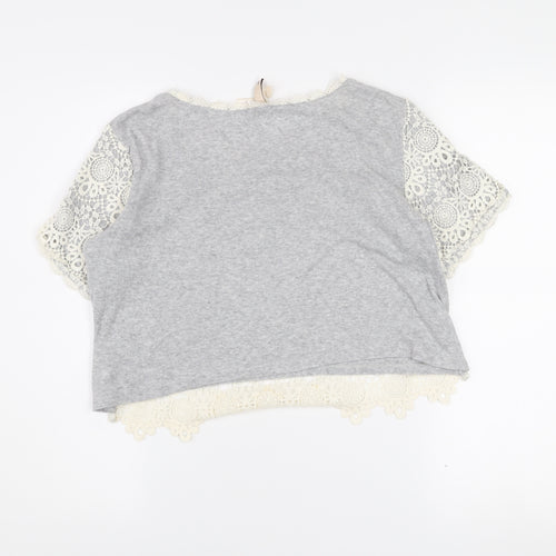 H&M Divided Women's Grey Lace Cropped Short Sleeve Blouse Size S
