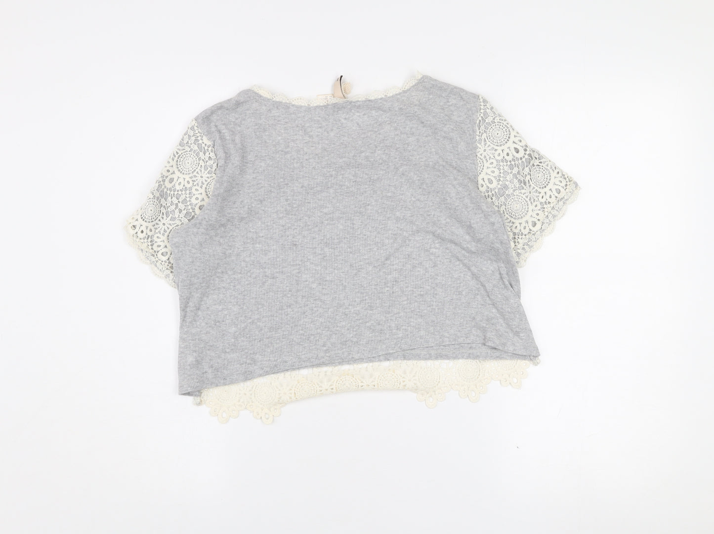 H&M Divided Women's Grey Lace Cropped Short Sleeve Blouse Size S