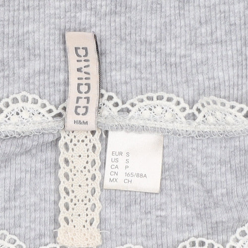 H&M Divided Women's Grey Lace Cropped Short Sleeve Blouse Size S