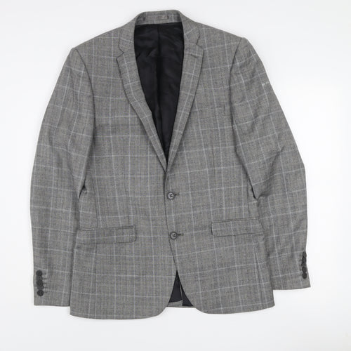 Ben Sherman Men’s Grey Check Wool Blazer 38L Single Breasted Jacket