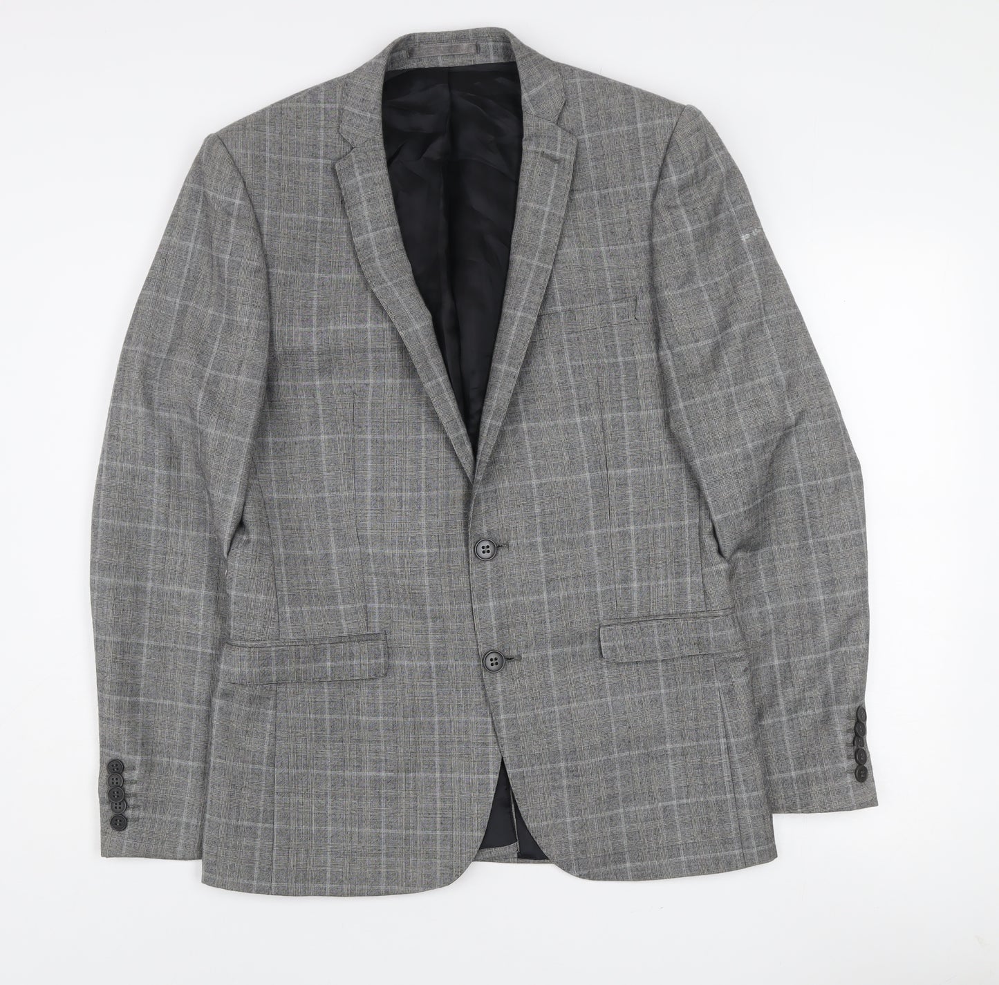 Ben Sherman Men’s Grey Check Wool Blazer 38L Single Breasted Jacket