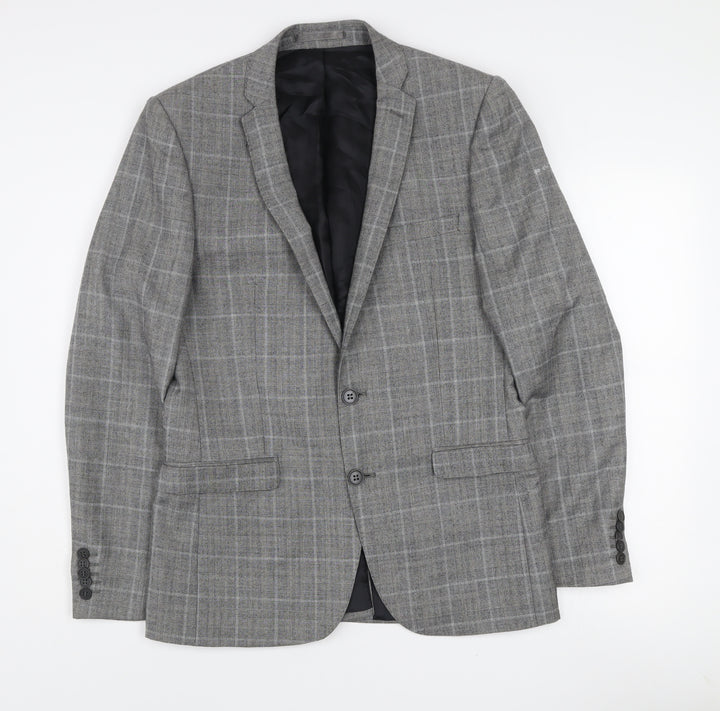 Ben Sherman Men’s Grey Check Wool Blazer 38L Single Breasted Jacket