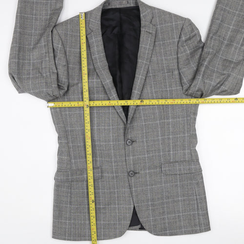 Ben Sherman Men’s Grey Check Wool Blazer 38L Single Breasted Jacket