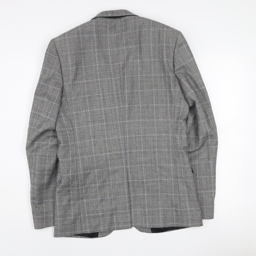Ben Sherman Men’s Grey Check Wool Blazer 38L Single Breasted Jacket